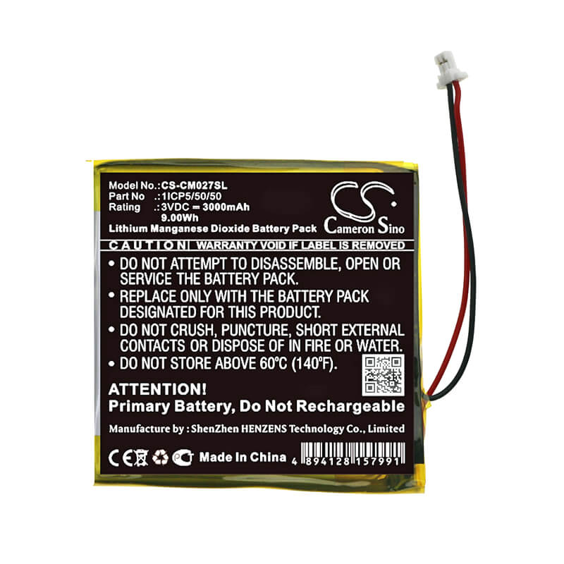 3V, 3000mAh, Li-MnO2 Battery fits Cameron Sino, 1icp5/50/50, 9Wh