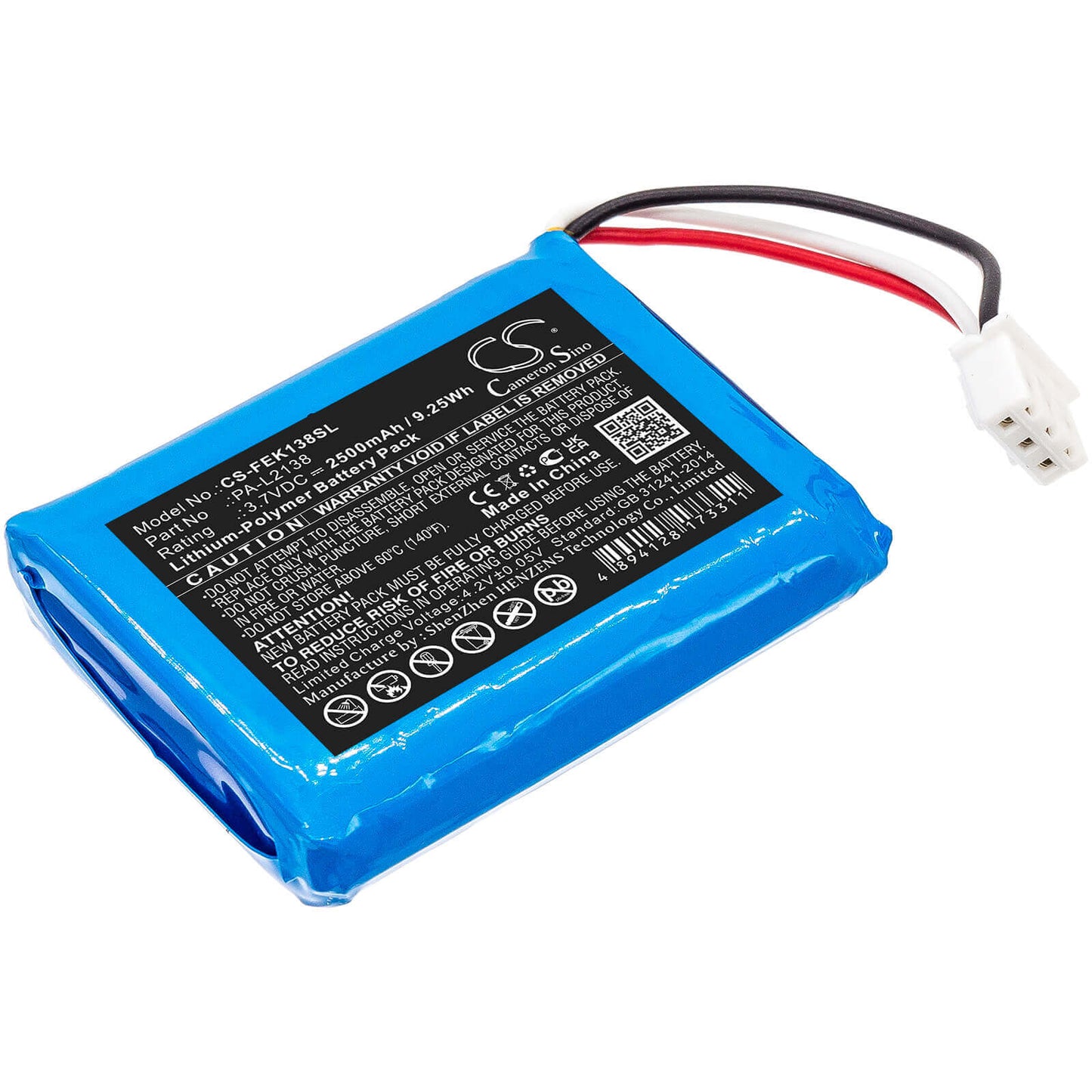 3.7V, 2500mAh, Li-Polymer Battery fits Fey Elektronik, Pa-l2138, 9.25Wh