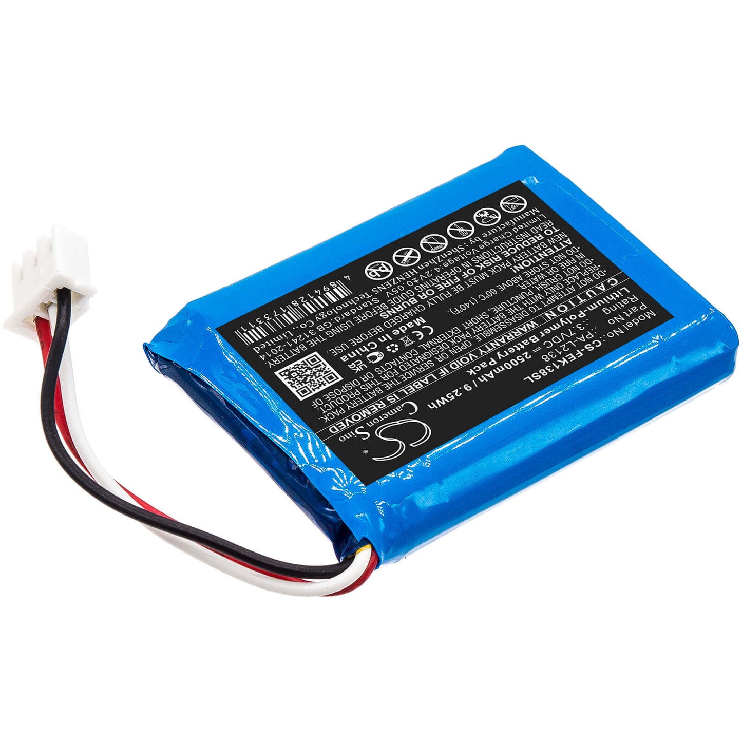 3.7V, 2500mAh, Li-Polymer Battery fits Fey Elektronik, Pa-l2138, 9.25Wh