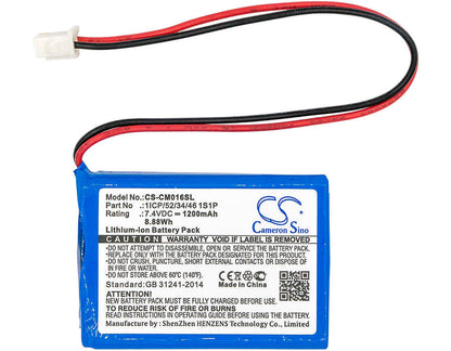 7.4V, 1200mAh, Li-ion Battery fits Cameron Sino, 2icp/52/34/46 1s2p, 8.88Wh