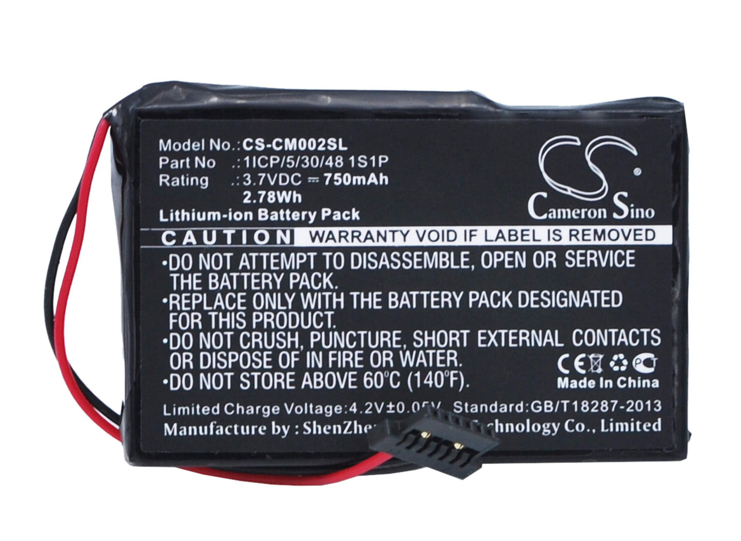 3.7V, 750mAh, Li-ion Battery fits Cameron Sino, 1icp/5/30/48 1s1p, 2.775Wh