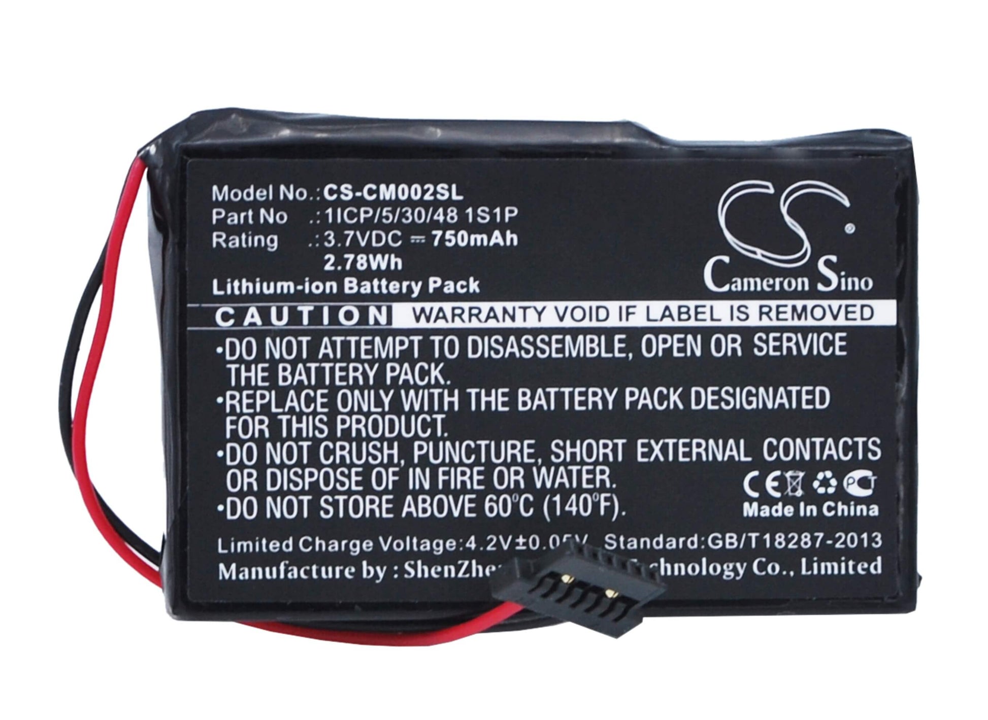 3.7V, 750mAh, Li-ion Battery fits Cameron Sino, 1icp/5/30/48 1s1p, 2.775Wh
