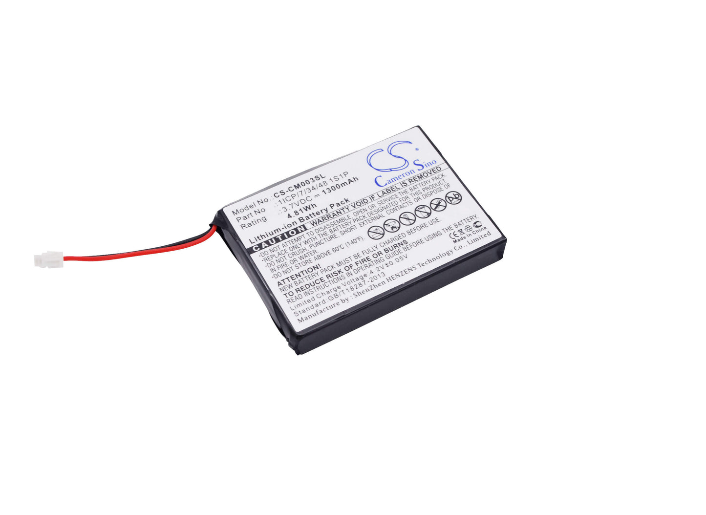 3.7V, 1300mAh, Li-ion Battery fits Cameron Sino, 1icp/7/34/48 1s1p, 4.81Wh