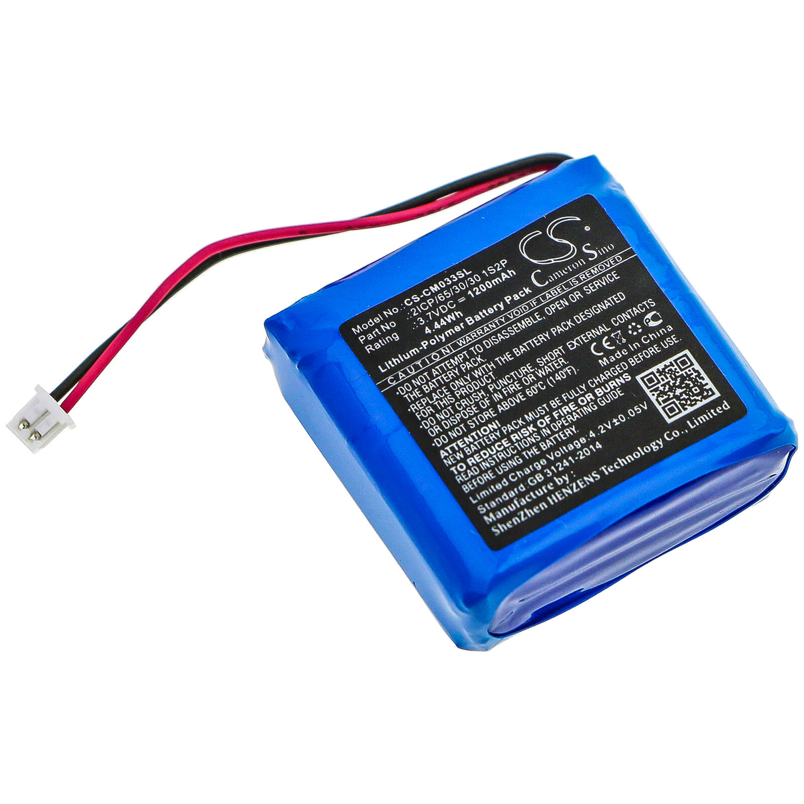 3.7V, 1200mAh, Li-Polymer Battery fits Cameron Sino, 2icp/65/30/30 1s2p, 4.44Wh