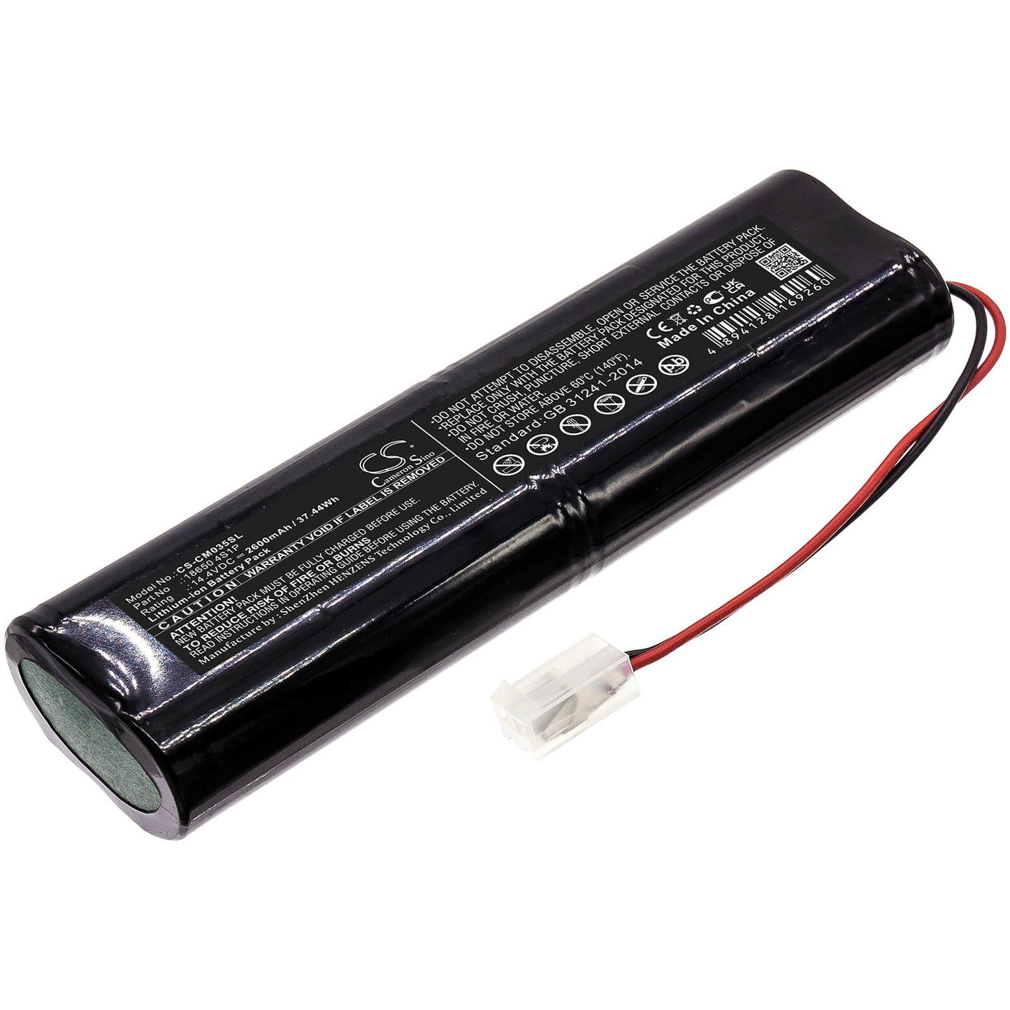 14.4V, 2600mAh, Li-ion Battery fits Cameron Sino, 18650 4s1p, 37.44Wh