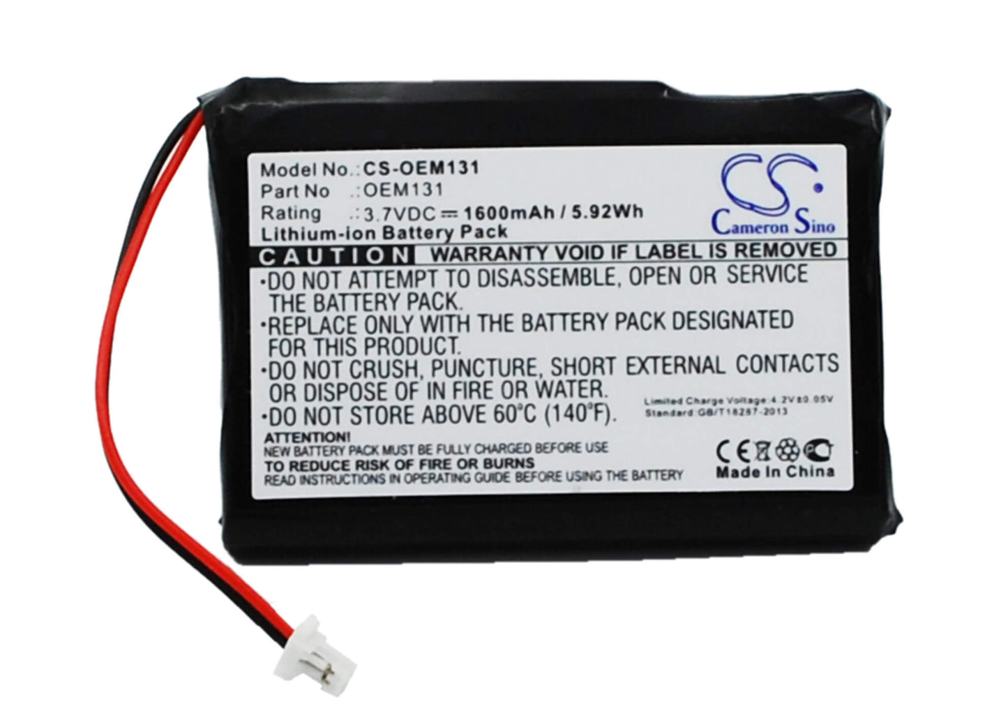 3.7V, 1600mAh, Li-ion Battery fits Cameron Sino, Cs-oem131, 5.92Wh