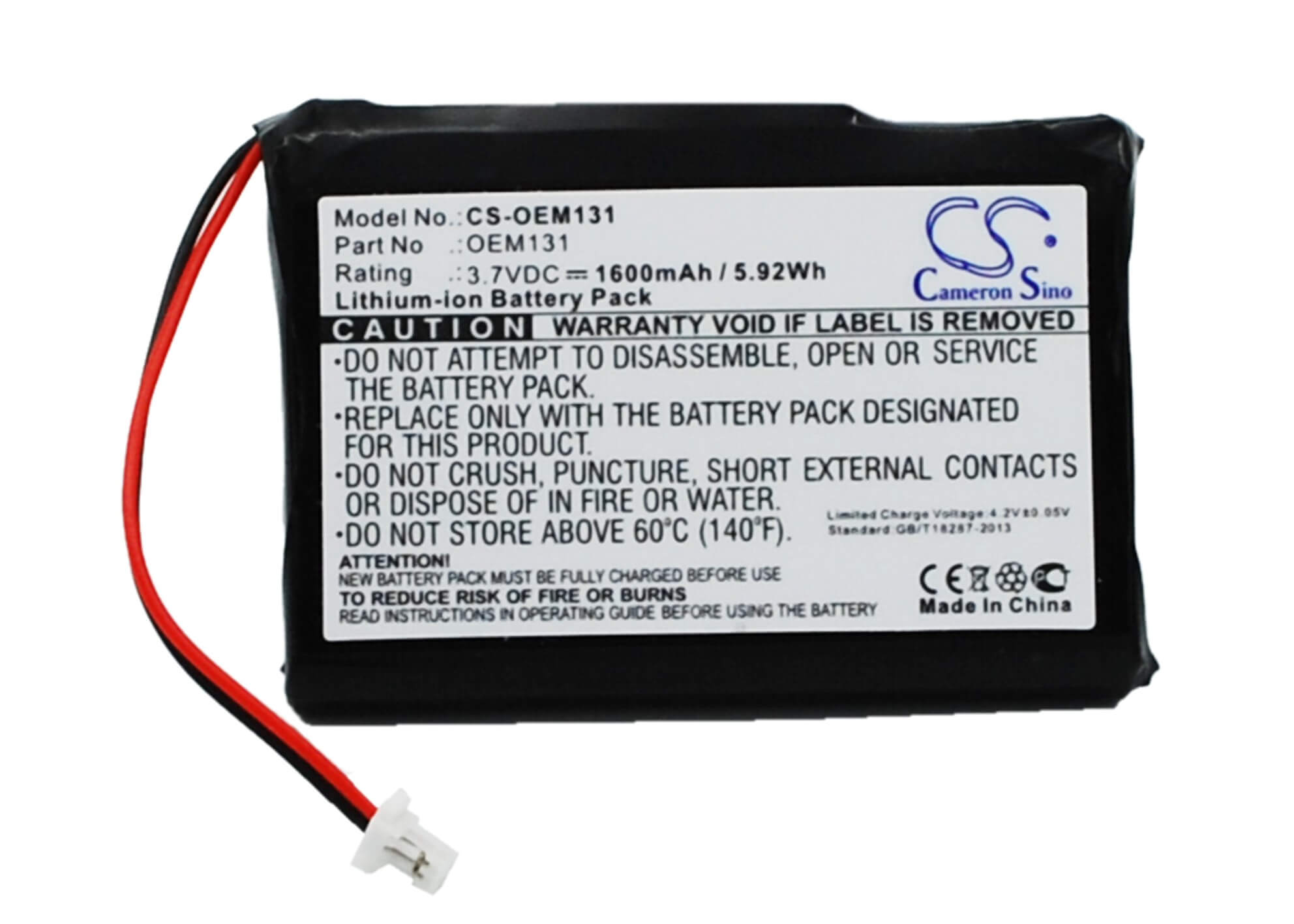 3.7V, 1600mAh, Li-ion Battery fits Cameron Sino, Cs-oem131, 5.92Wh