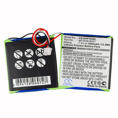 7.4V, 1800mAh, Li-Polymer Battery fits Dual, Dvd-p702, 13.32Wh