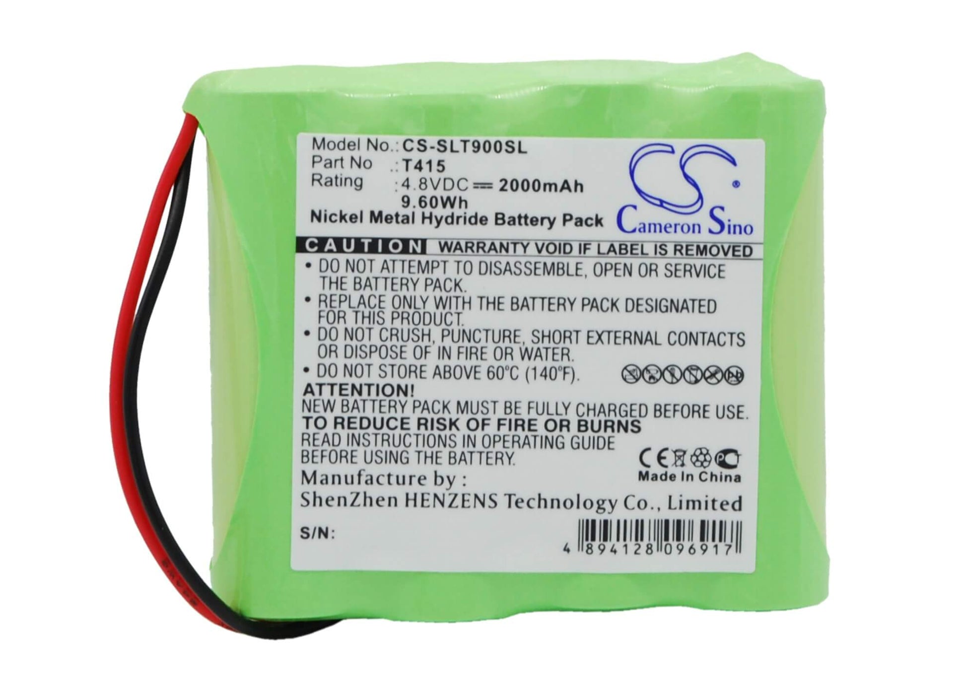 4.8V, 2000mAh, Ni-MH Battery fits Schaub Lorentz, Tl900, 9.6Wh