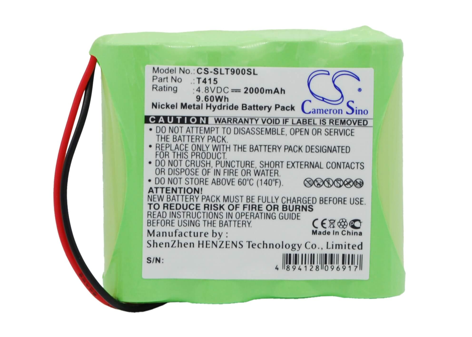 4.8V, 2000mAh, Ni-MH Battery fits Schaub Lorentz, Tl900, 9.6Wh