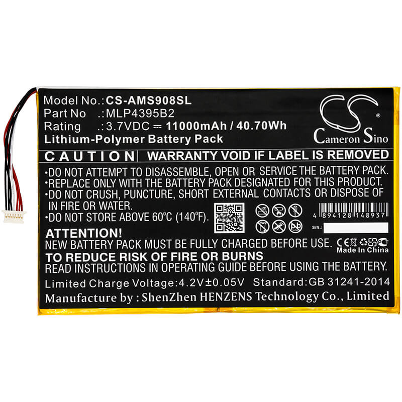 3.7V, 11000mAh, Li-Polymer Battery fits Autel, Maxisys Cv, Maxisys Ms908, 40.7Wh