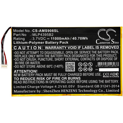 3.7V, 11000mAh, Li-Polymer Battery fits Autel, Maxisys Cv, Maxisys Ms908, 40.7Wh