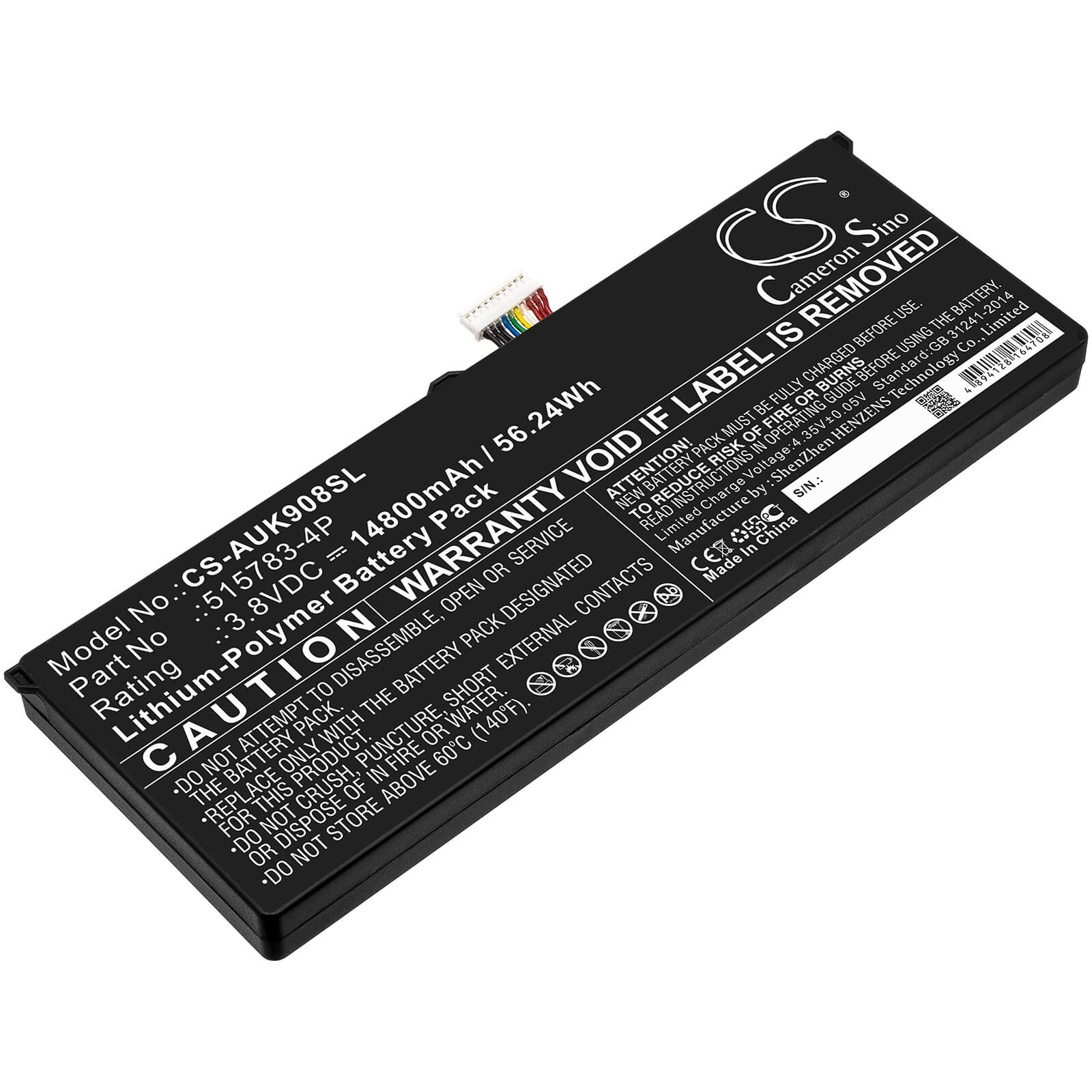 3.8V, 14800mAh, Li-Polymer Battery fits Autel, Maxicom Mk908, Maxisys Pro Elite, 56.24Wh