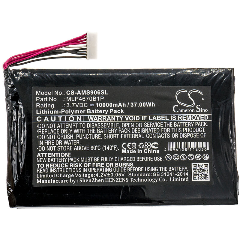 3.7V, 10000mAh, Li-Polymer Battery fits Autel, Maxisys Ms906bt, Maxisys Ms906ts, 37Wh