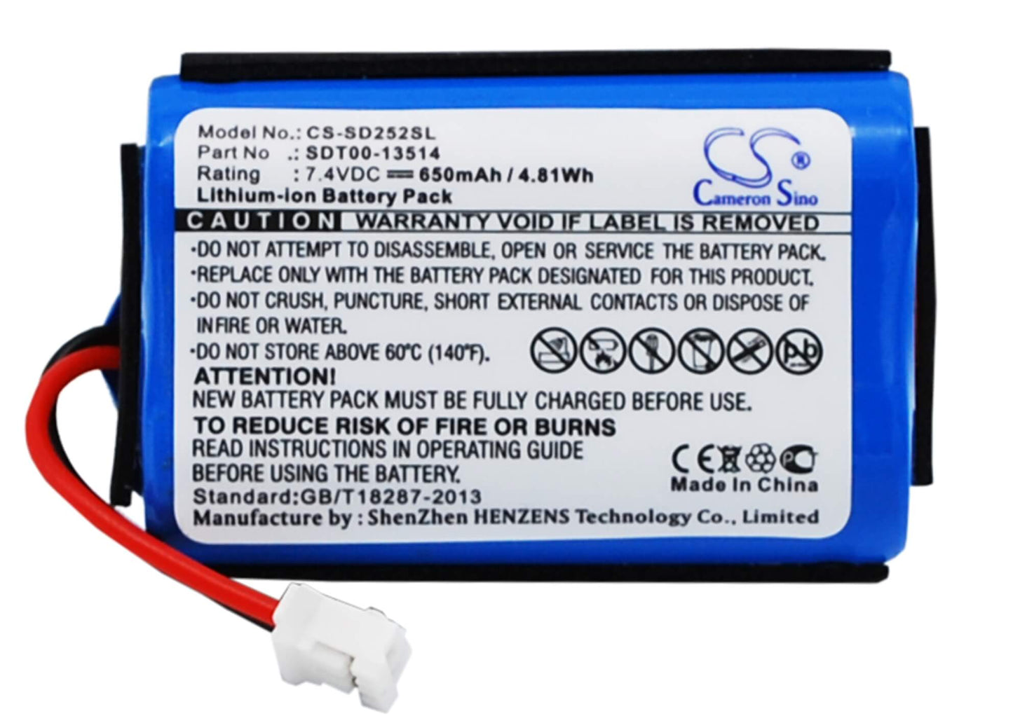 7.4V, 650mAh, Li-ion Battery fits Sportdog, Prohunter 2525, Prohunter 2525 Transmitter, 4.81Wh