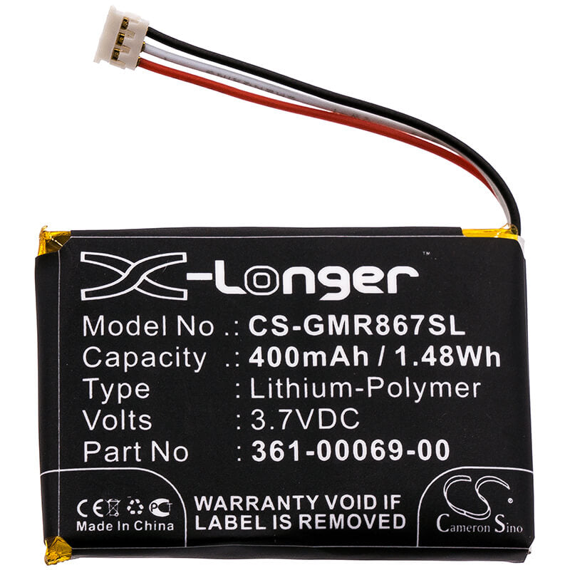 3.7V, 400mAh, Li-Polymer Battery fits Garmin, 010-11867-10, 010-11925-00, 1.48Wh