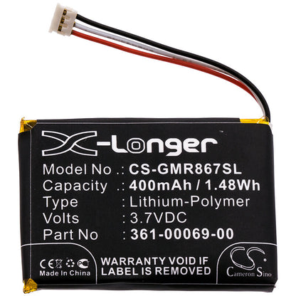 3.7V, 400mAh, Li-Polymer Battery fits Garmin, 010-11867-10, 010-11925-00, 1.48Wh
