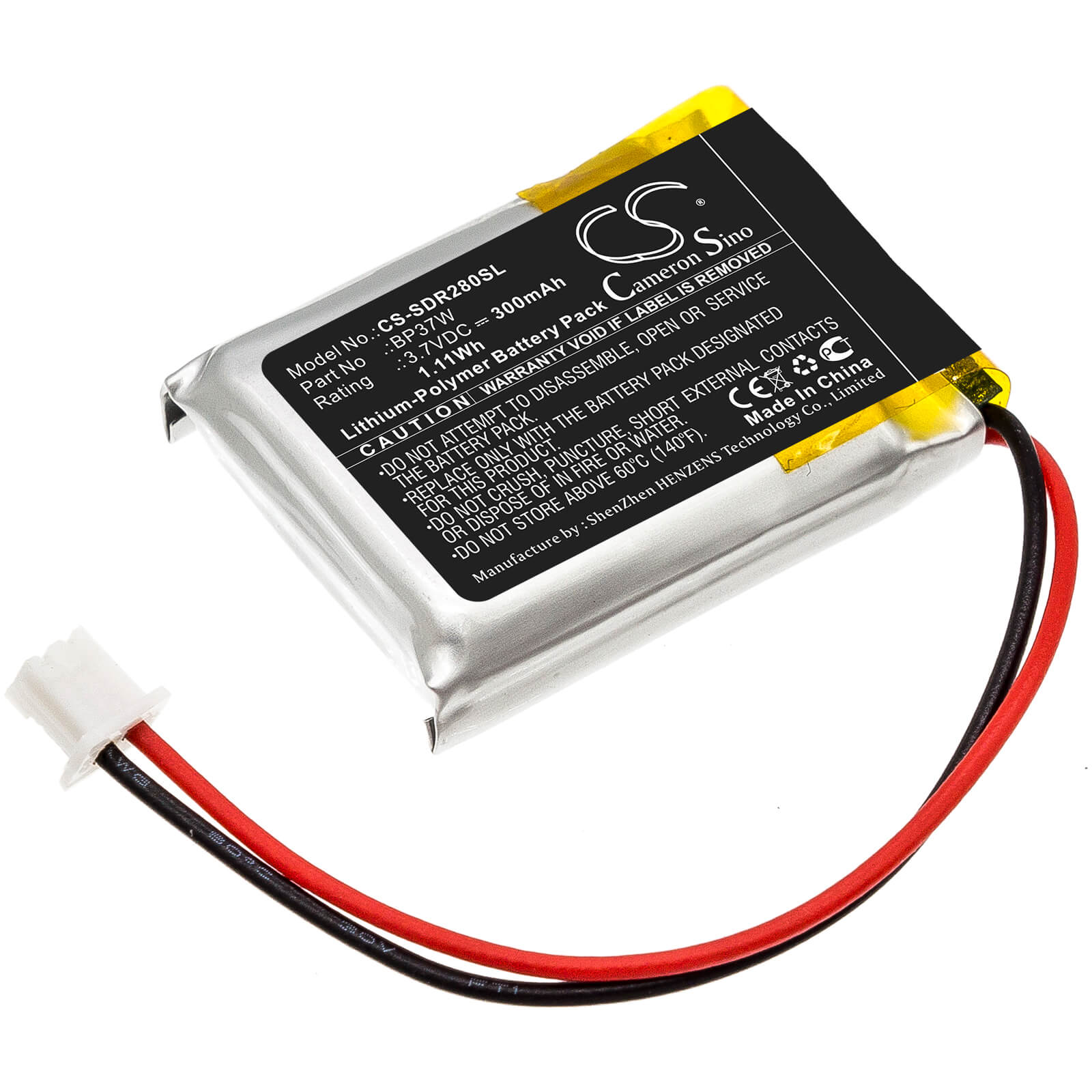 3.7V, 300mAh, Li-Polymer Battery fits Dogtra, 280c Receiver, 282c Receiver, 1.11Wh