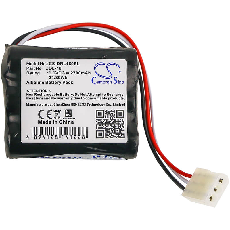 9.0V, 2700mAh, Alkaline Battery fits Unican, 502238, 5022501070, 24.3Wh