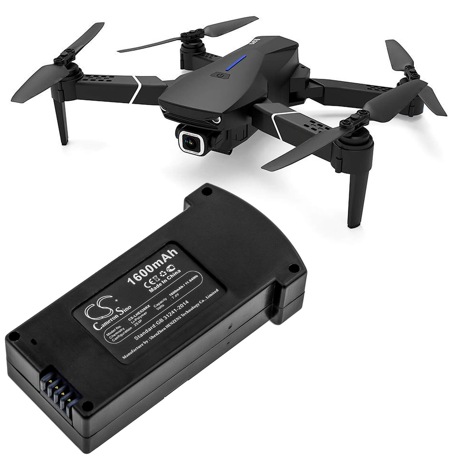 7.4V, 1600mAh, Li-Polymer Battery fits Eachine, E520, E520s, 11.84Wh