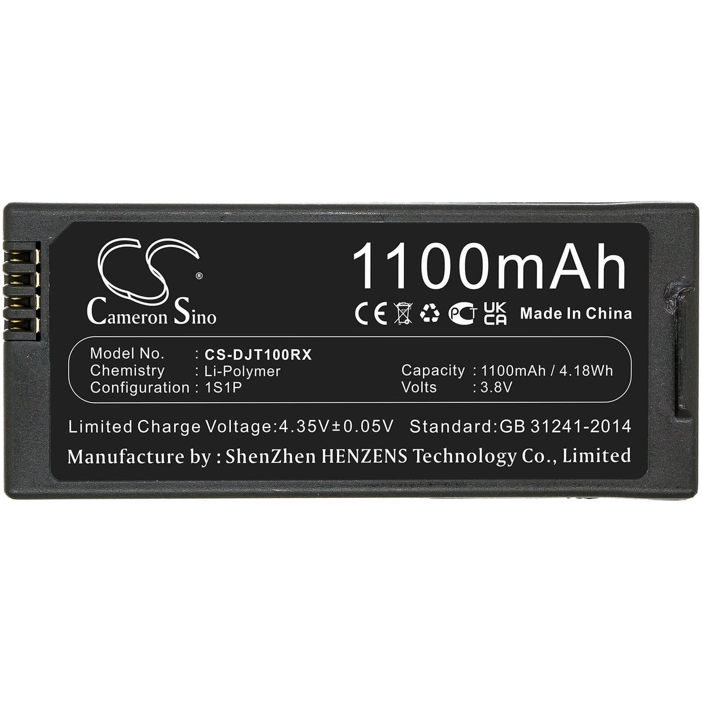 3.8V, 1100mAh, Li-Polymer Battery fits Dji, Tello, 4.18Wh