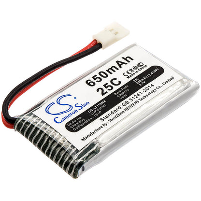 3.7V, 650mAh, Li-Polymer Battery fits Cheerson, Cx-30w, 2.405Wh