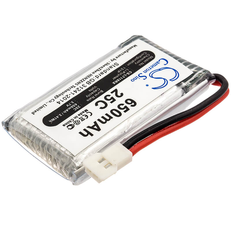3.7V, 650mAh, Li-Polymer Battery fits Cheerson, Cx-30w, 2.405Wh