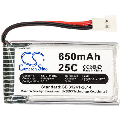 3.7V, 650mAh, Li-Polymer Battery fits Cheerson, Cx-30w, 2.405Wh