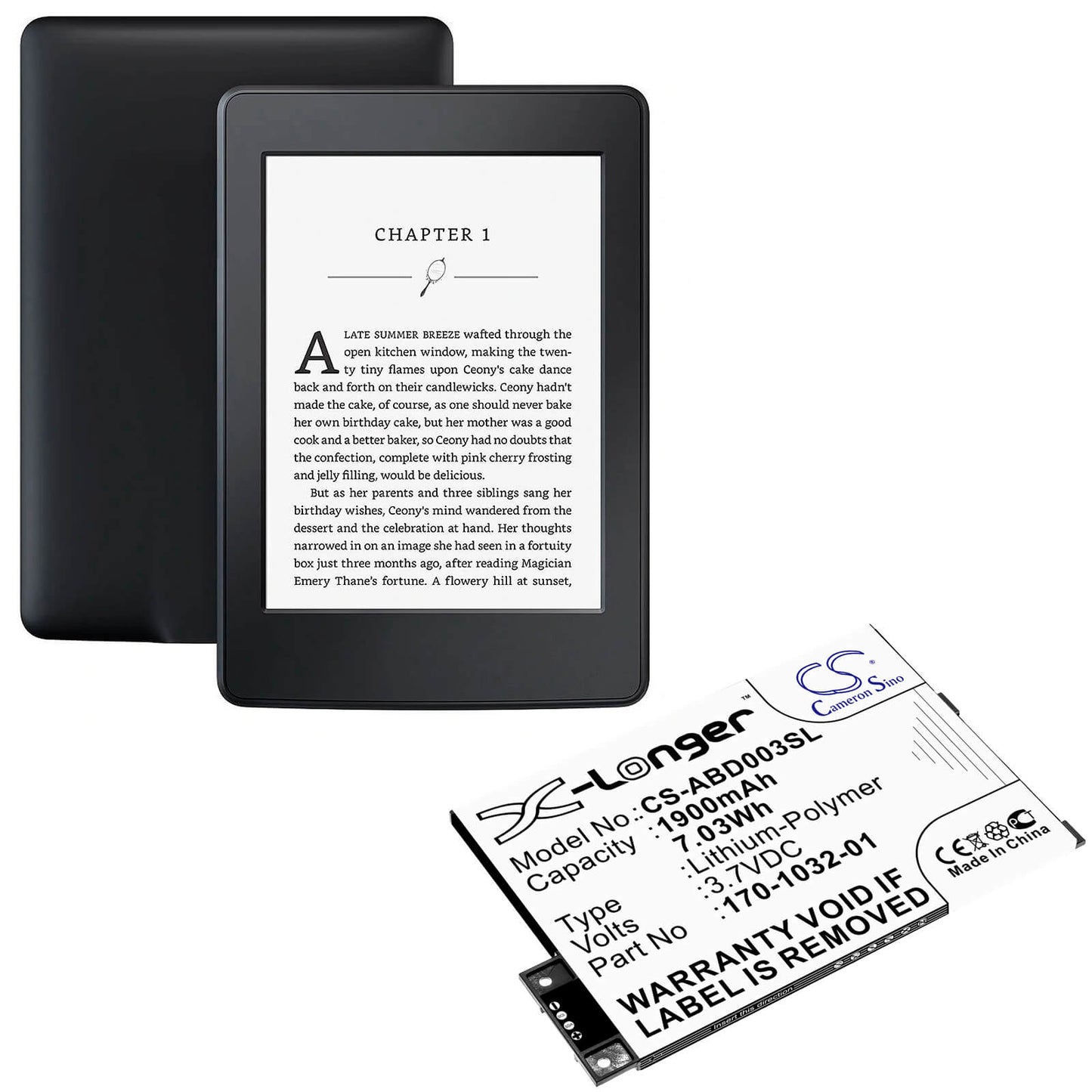 3.7V, 1900mAh, Li-Polymer Battery fits Amazon, Kindle 3, Kindle 3 Wi-fi, 7.03Wh