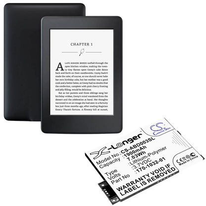 3.7V, 1900mAh, Li-Polymer Battery fits Amazon, Kindle 3, Kindle 3 Wi-fi, 7.03Wh