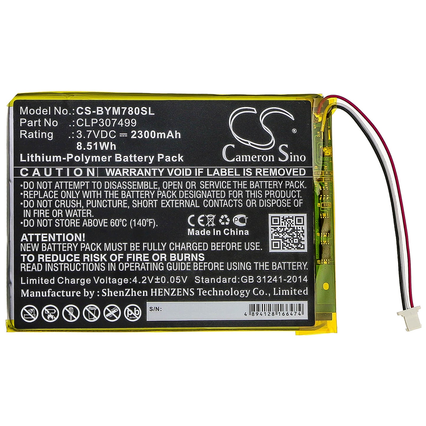 3.7V, 2300mAh, Li-Polymer Battery fits Boyue, Likebook Mars 7.8", 8.51Wh