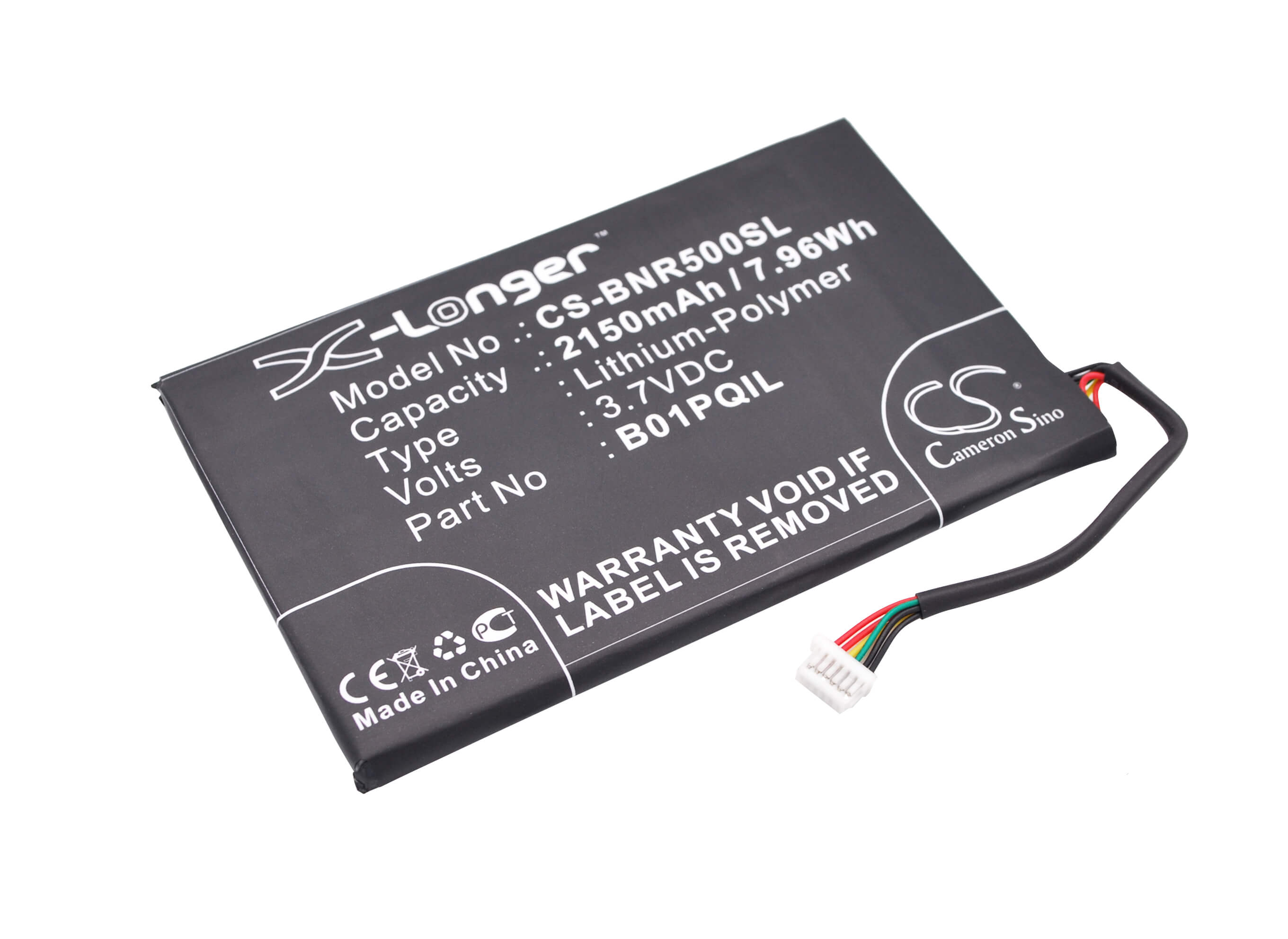 3.7V, 2150mAh, Li-Polymer Battery fits Barnes & Noble, Bnrv500, Glowlight Wifi, 7.955Wh