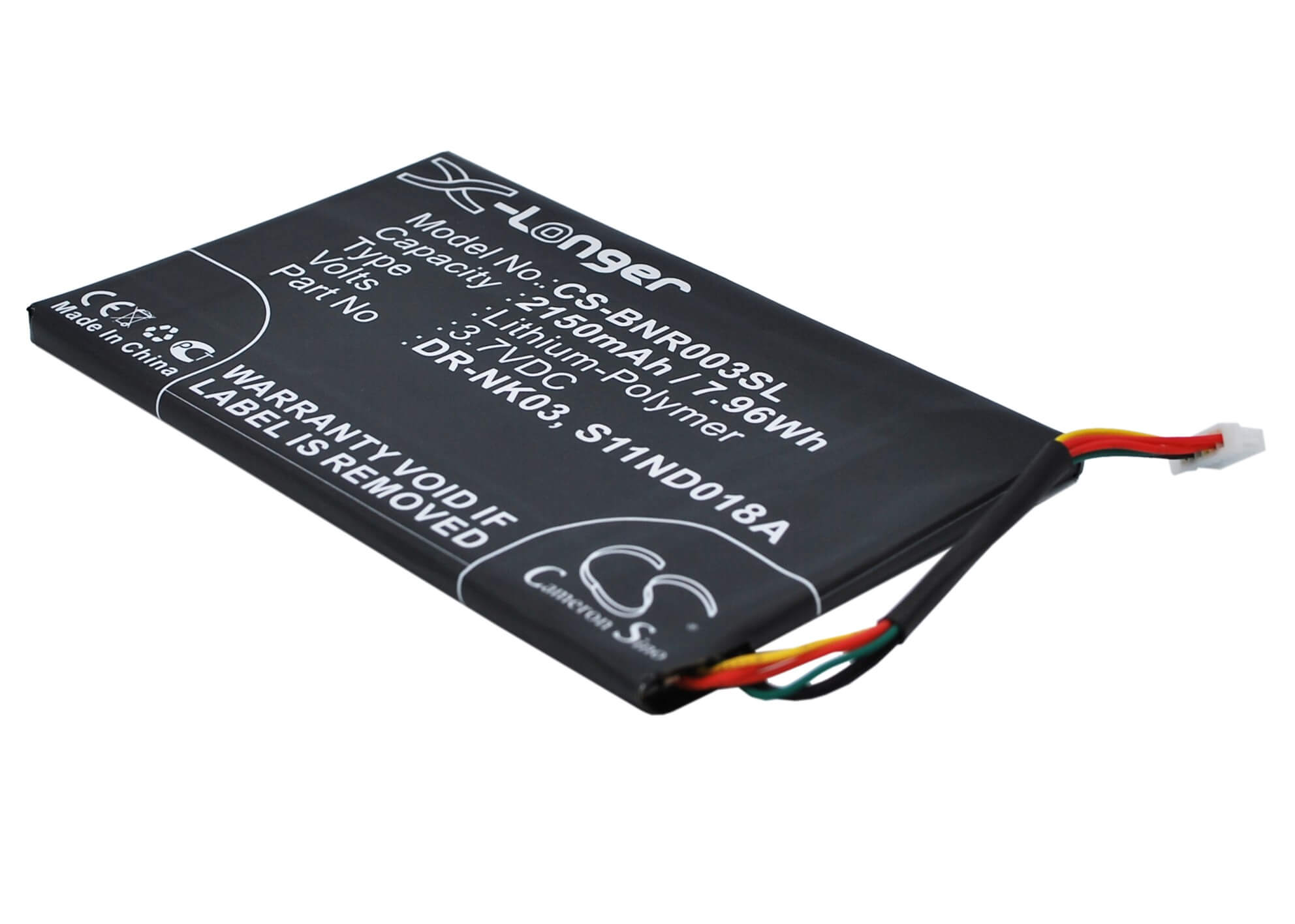 3.7V, 2150mAh, Li-Polymer Battery fits Barnes & Noble, Bnrv300, Bntv350, 7.955Wh