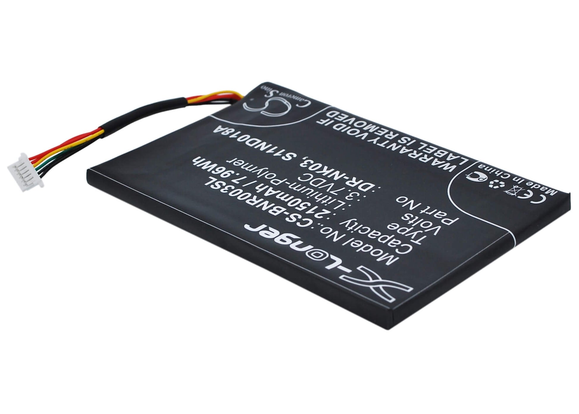3.7V, 2150mAh, Li-Polymer Battery fits Barnes & Noble, Bnrv300, Bntv350, 7.955Wh