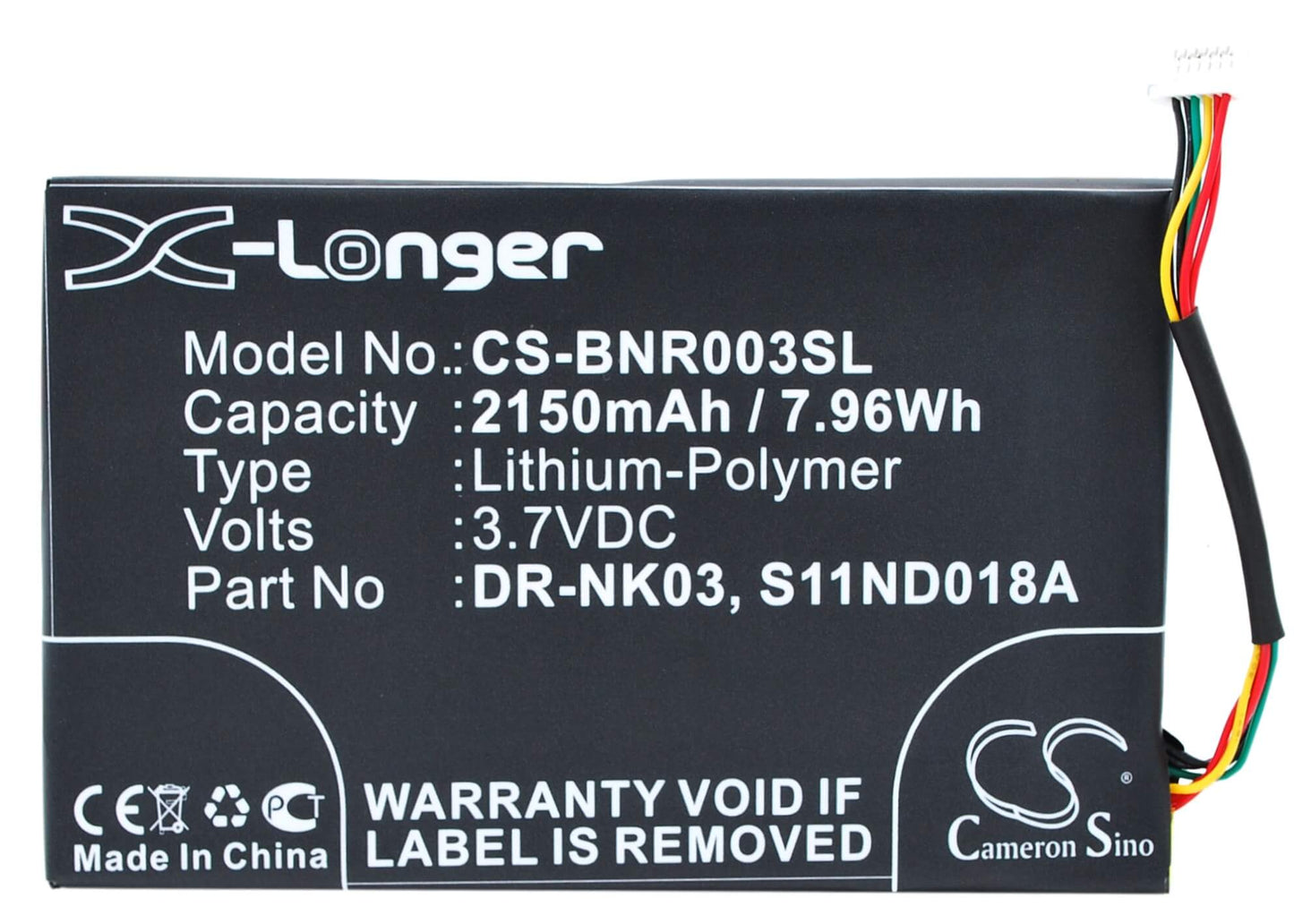 3.7V, 2150mAh, Li-Polymer Battery fits Barnes & Noble, Bnrv300, Bntv350, 7.955Wh
