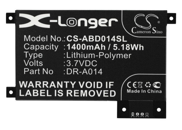 3.7V, 1400mAh, Li-Polymer Battery fits Amazon, D01200, Dr-a014, 5.18Wh