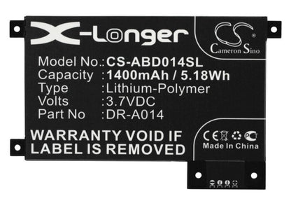 3.7V, 1400mAh, Li-Polymer Battery fits Amazon, D01200, Dr-a014, 5.18Wh