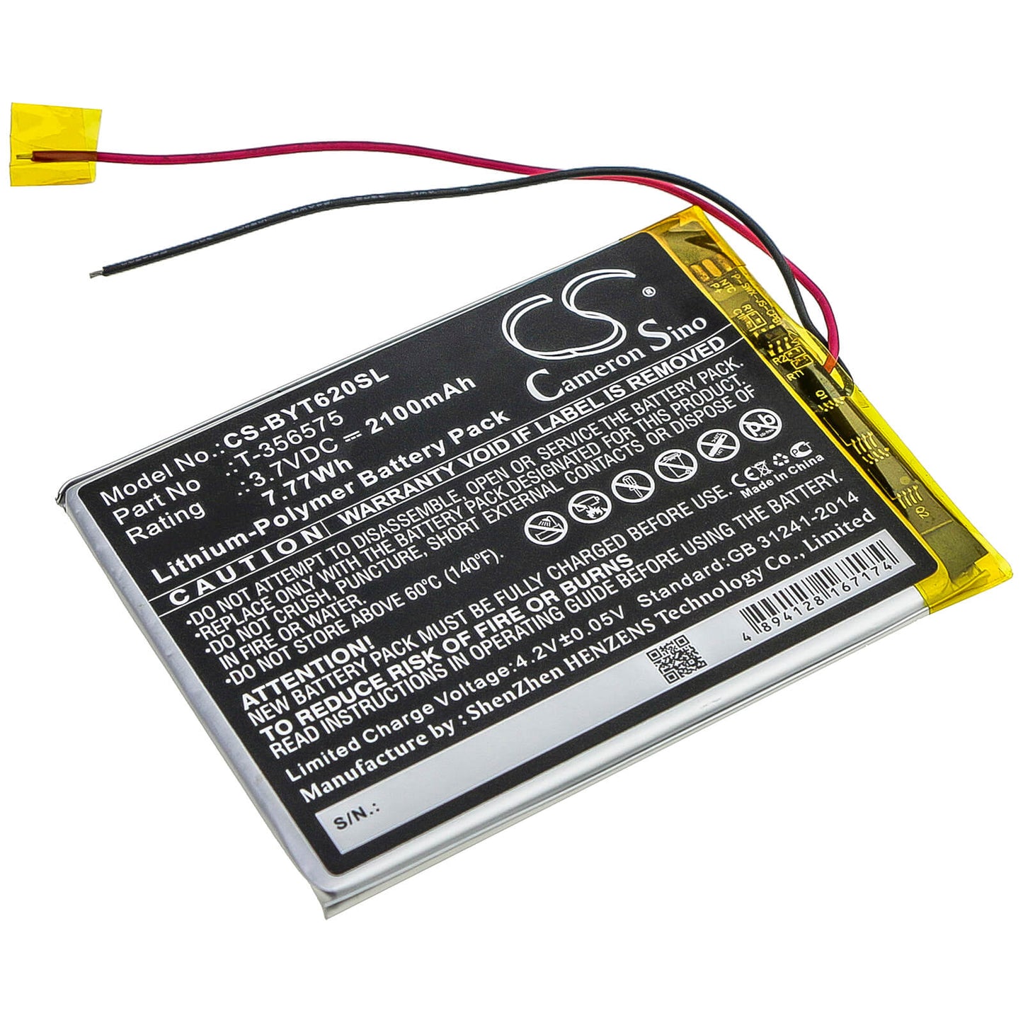3.7V, 2100mAh, Li-Polymer Battery fits Boyue, T62, 7.77Wh