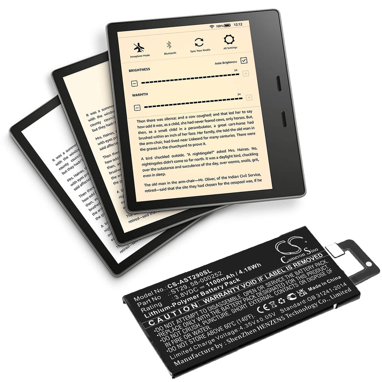 3.8V, 1100mAh, Li-Polymer Battery fits Amazon, Kindle Oasis 3, 4.18Wh
