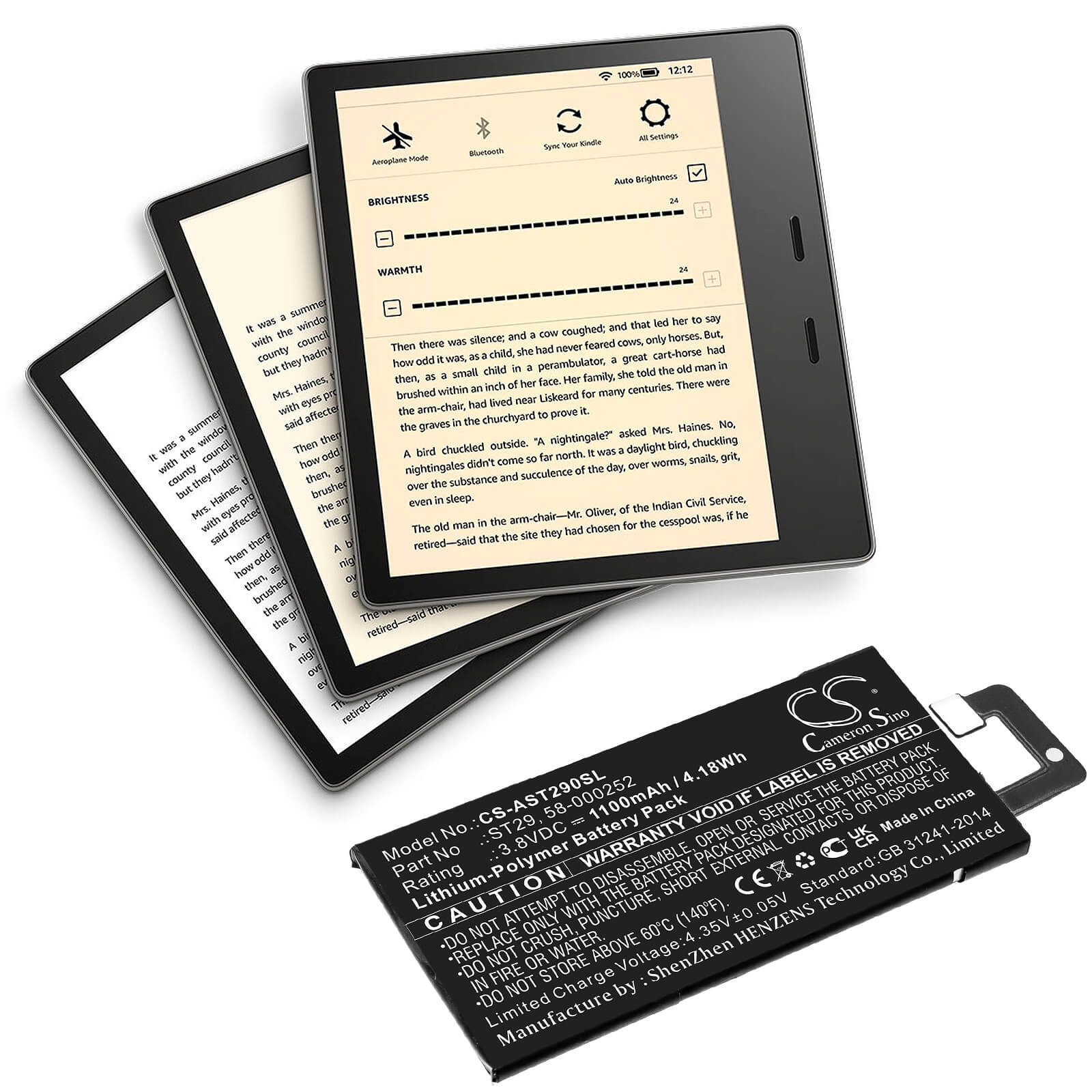 3.8V, 1100mAh, Li-Polymer Battery fits Amazon, Kindle Oasis 3, 4.18Wh