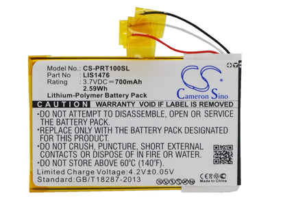 3.7V, 700mAh, Li-Polymer Battery fits Sony, Prs-t1, Prs-t2, 2.59Wh