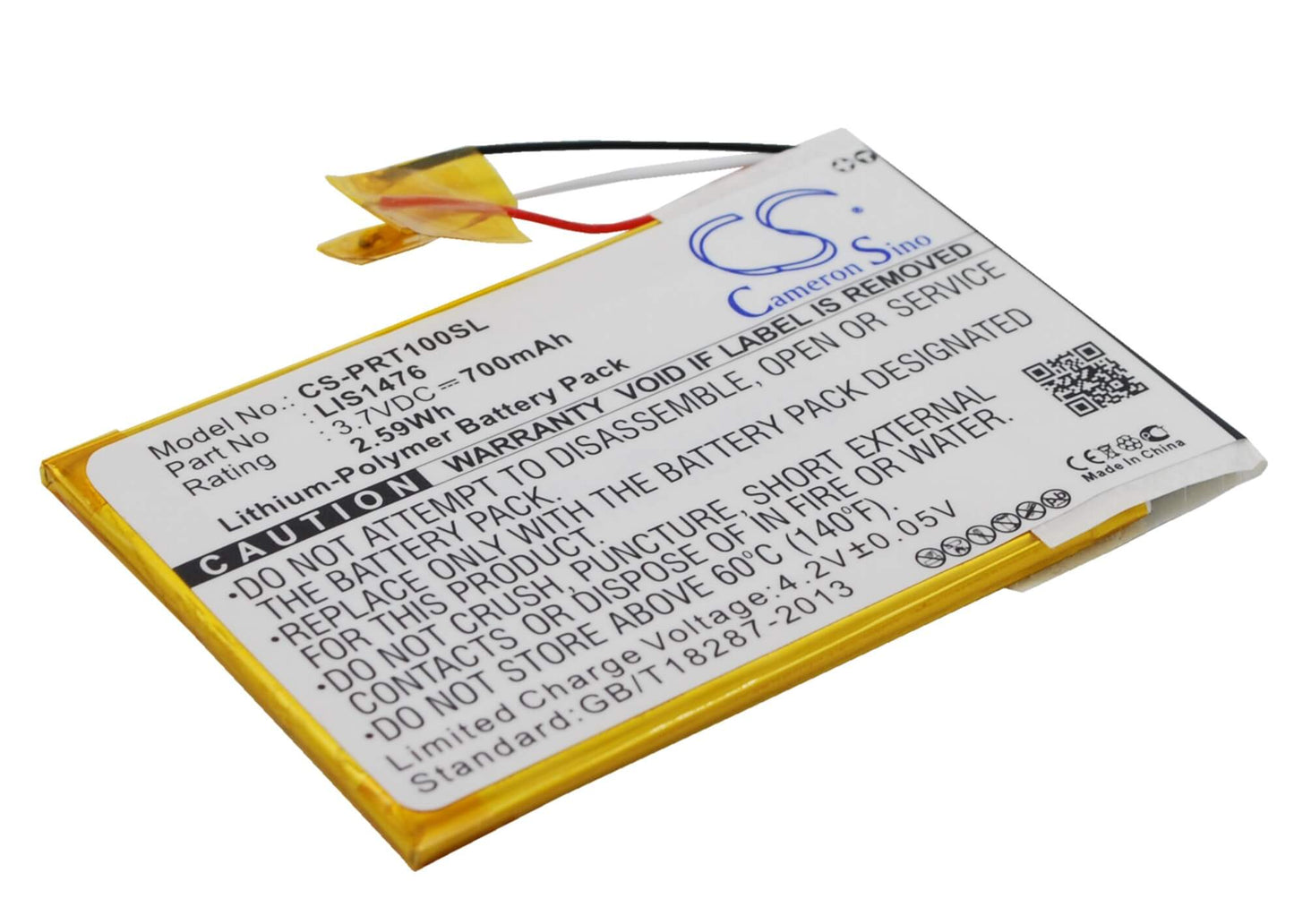3.7V, 700mAh, Li-Polymer Battery fits Sony, Prs-t1, Prs-t2, 2.59Wh