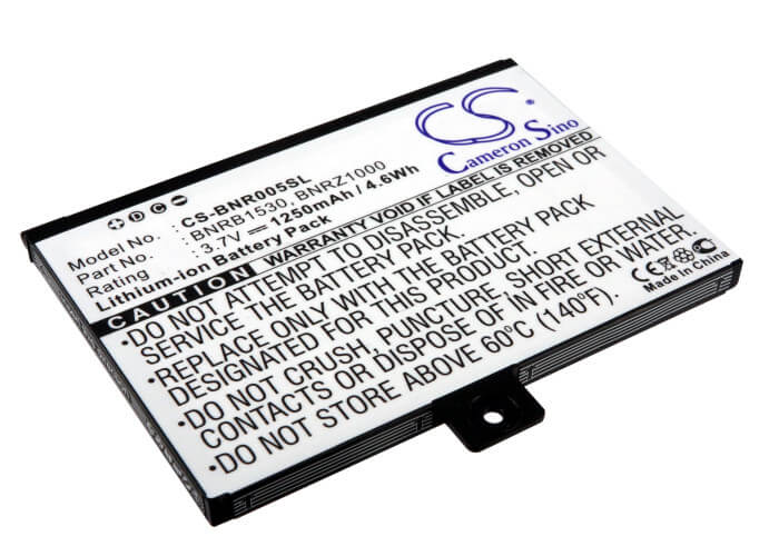 3.7V, 1250mAh, Li-ion Battery fits Barnes & Noble, 5, Bnrv100, 4.625Wh