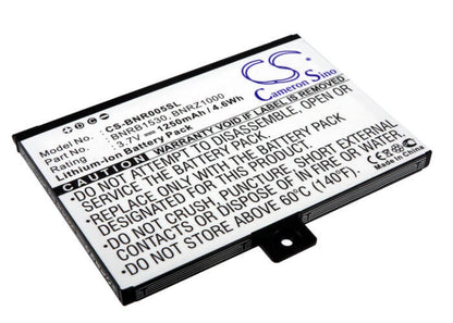 3.7V, 1250mAh, Li-ion Battery fits Barnes & Noble, 5, Bnrv100, 4.625Wh