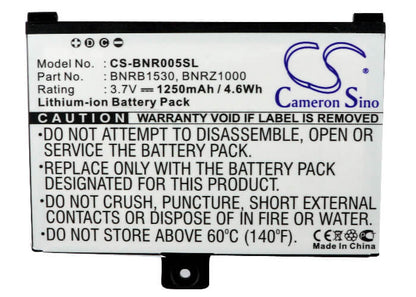 3.7V, 1250mAh, Li-ion Battery fits Barnes & Noble, 5, Bnrv100, 4.625Wh