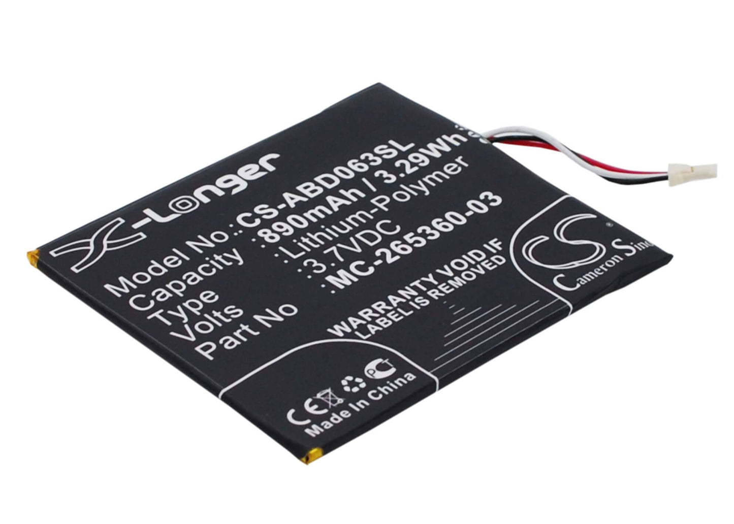 3.7V, 890mAh, Li-Polymer Battery fits Amazon, Kindle 499, Kindle 558, 3.293Wh