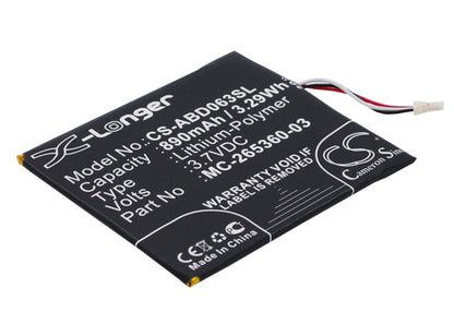 3.7V, 890mAh, Li-Polymer Battery fits Amazon, Kindle 499, Kindle 558, 3.293Wh