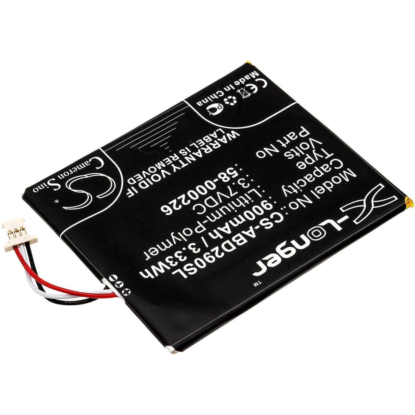 3.7V, 900mAh, Li-Polymer Battery fits Amazon, 53-014490, B07dlpwyb7, 3.33Wh