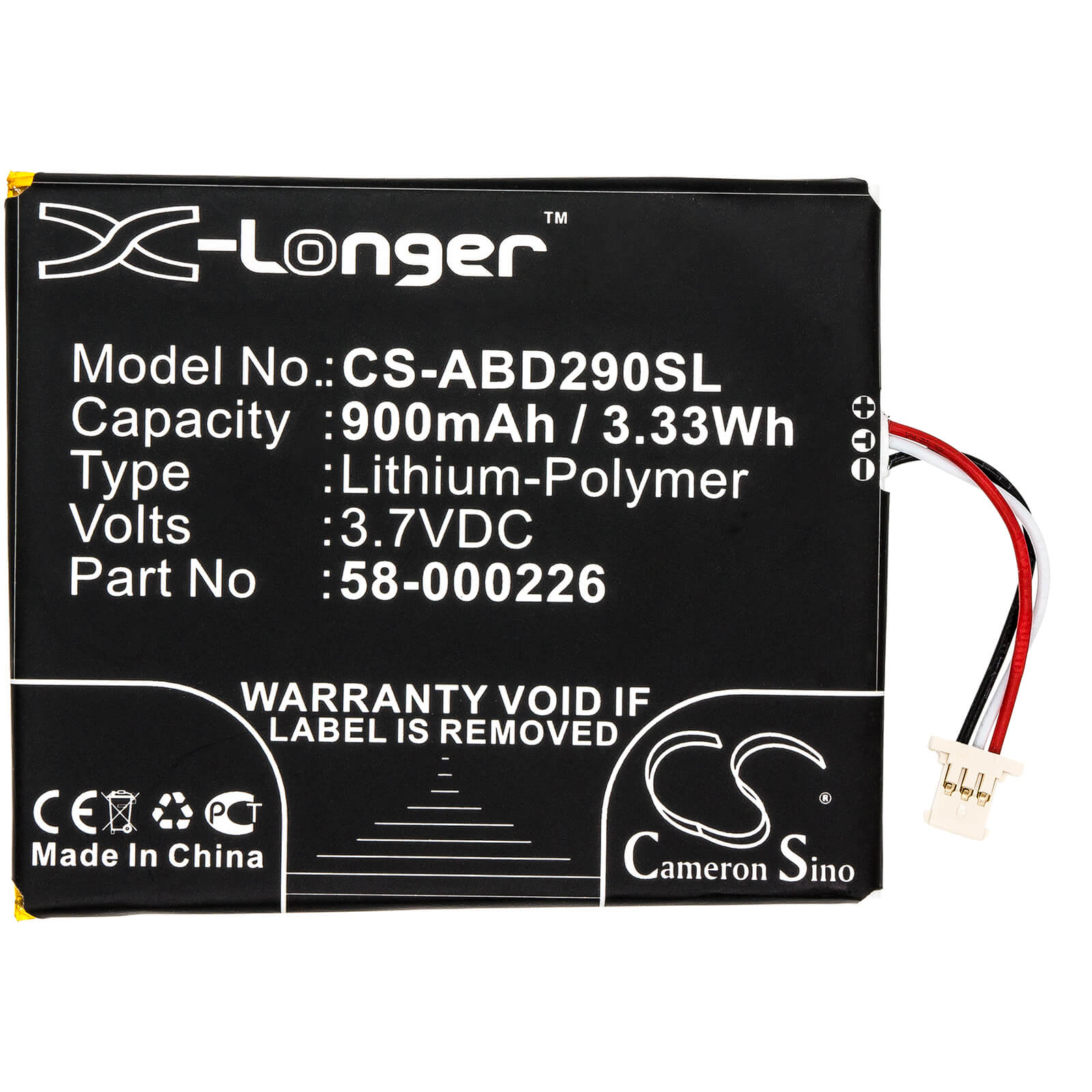 3.7V, 900mAh, Li-Polymer Battery fits Amazon, 53-014490, B07dlpwyb7, 3.33Wh