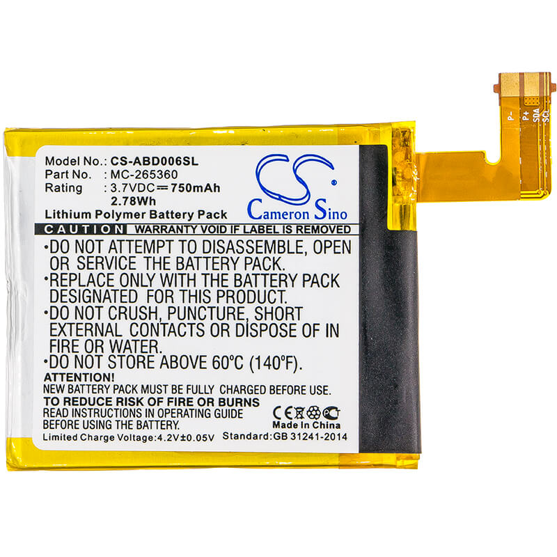 3.7V, 750mAh, Li-Polymer Battery fits Amazon, D01100, Kindle 4, 2.775Wh